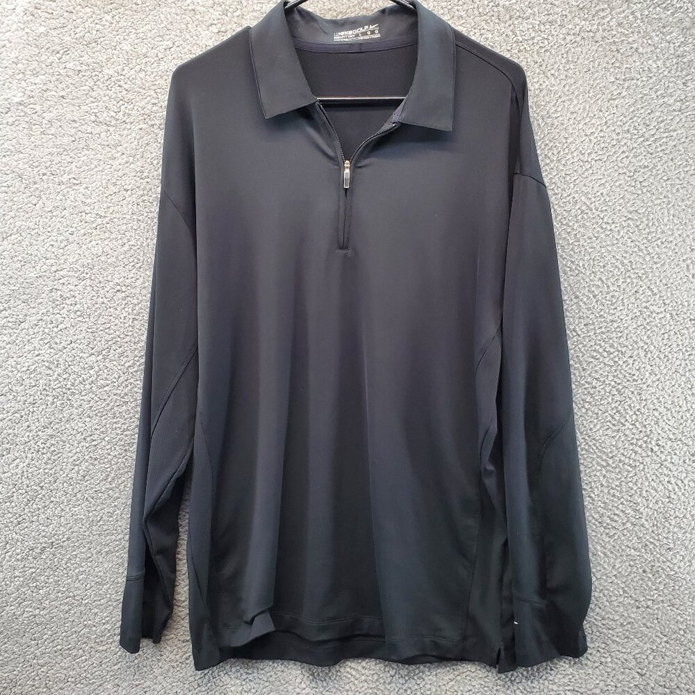 Nike Golf Polo Men's Black FIT Dry‎ Long Sleeve 1/4 Zip Top Large L Athletic
